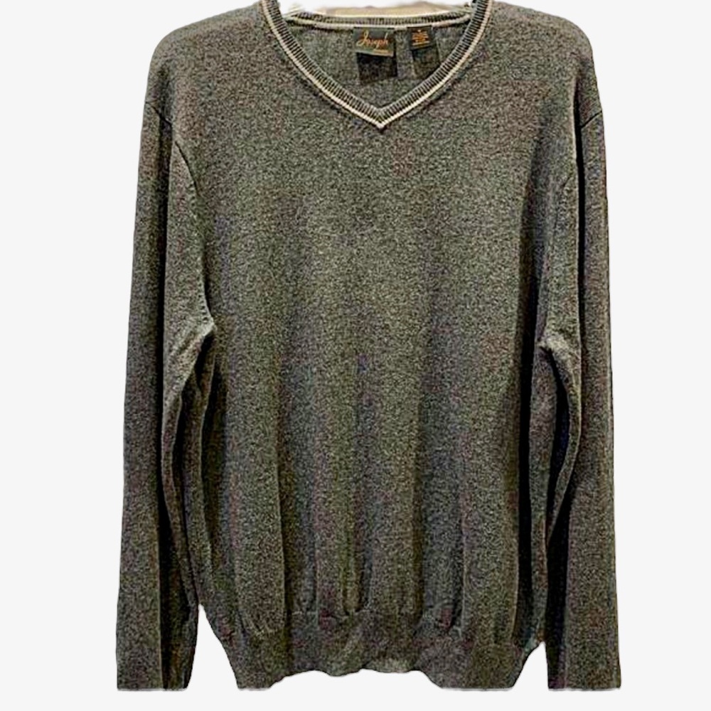 Jos. A Bank Gray Cotton/Cashmere‎ v-Neck Sweater M